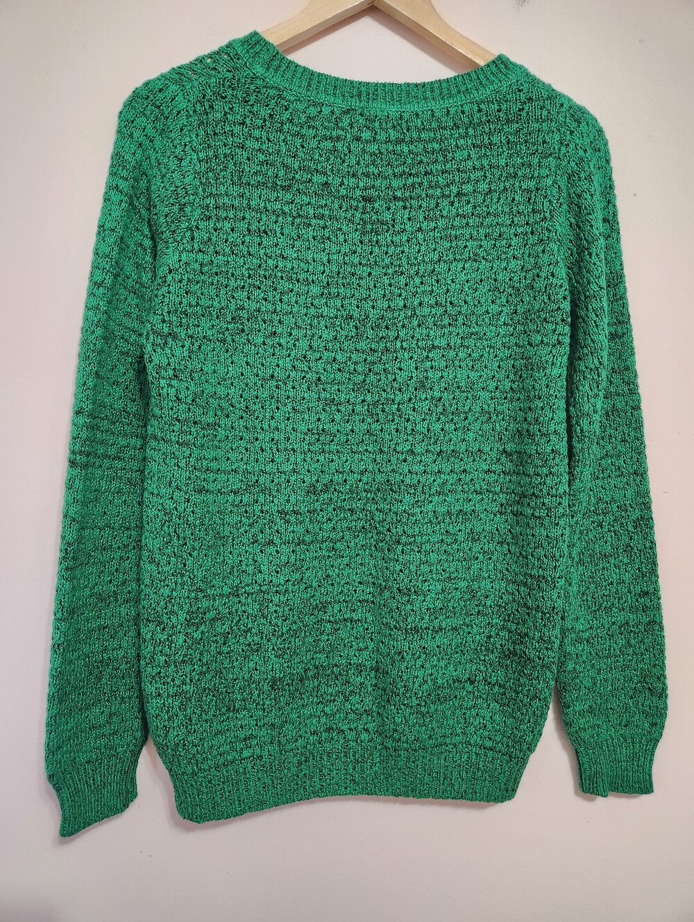 ICHI Iholanda Emerald Green Marled Open Knit Crewneck Long Sleeve Sweater Medium - Picture 4 of 8